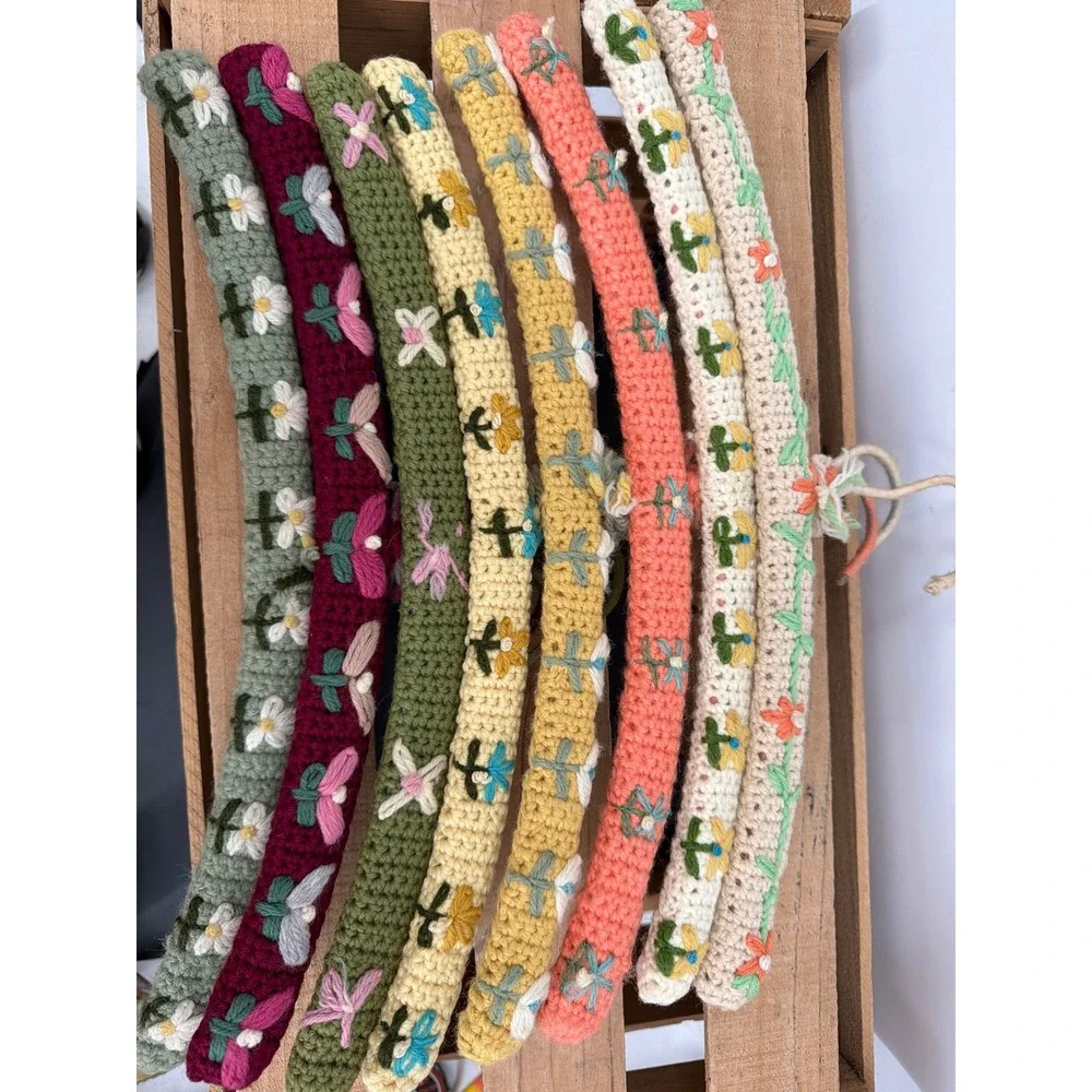 Vintage Crochet Floral Padded Clothes Hangers Set of 8 Boho Cottagecore Granny